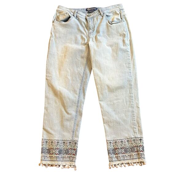 Democracy Flex-ellent Ankle Skimmer Jeans Size 6 Embroidered Tassel Boho Cottage - Picture 1 of 8
